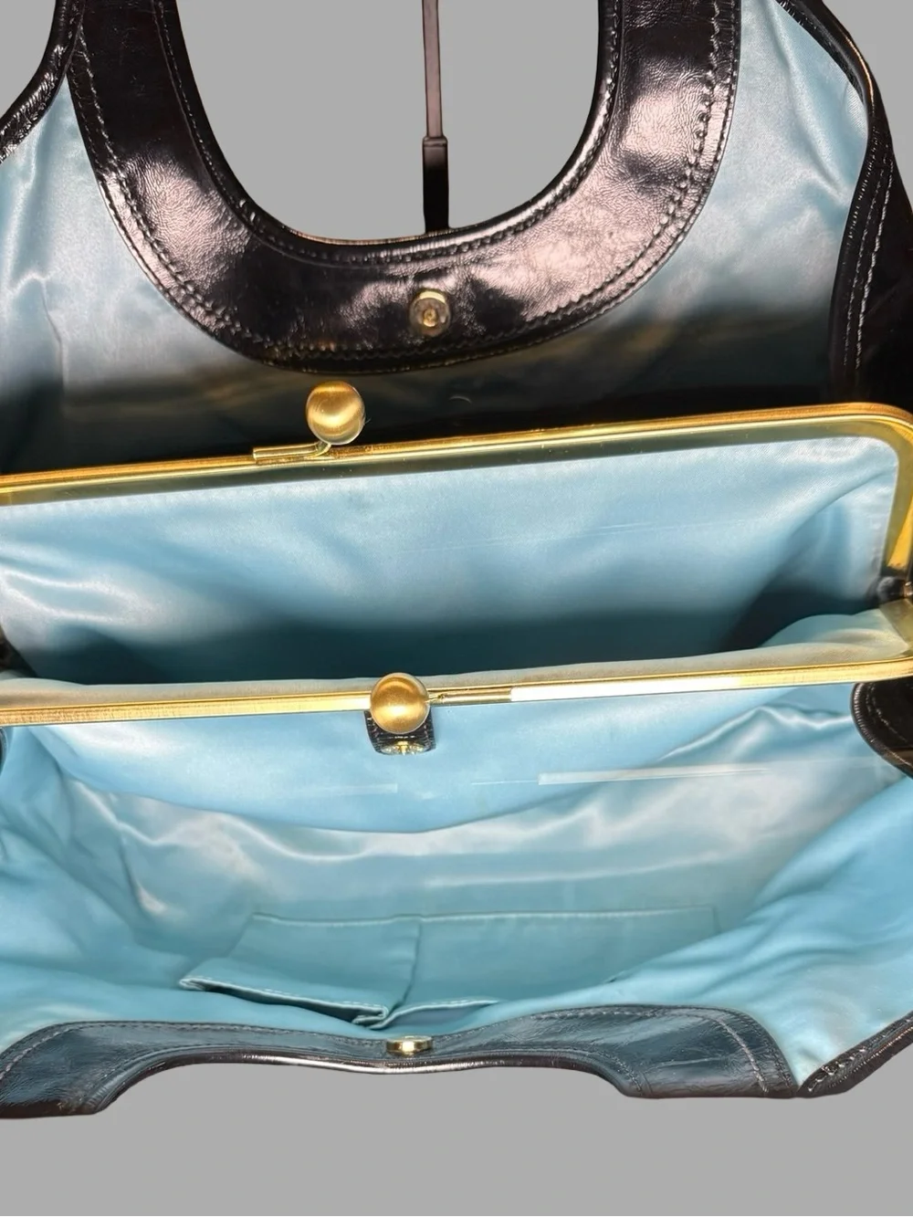 Vintage Y2K Coach Ergo Black Patent Leather Pleated Kisslock Satchel Bag #12520D